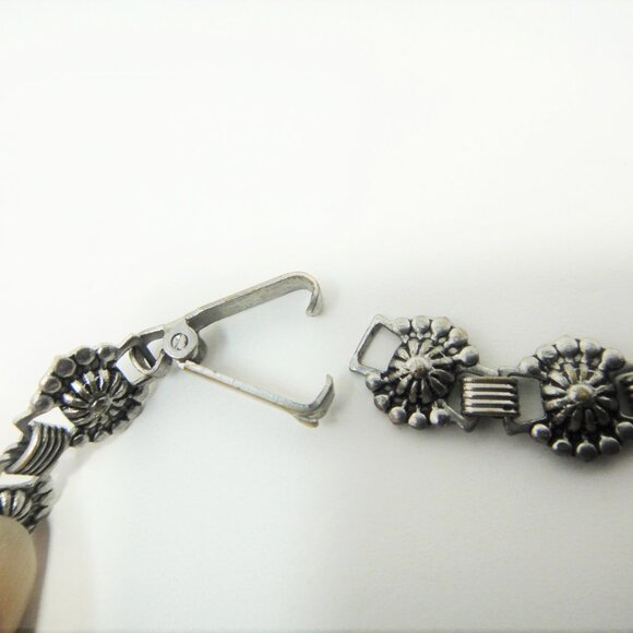 Necklace Blue Faux Turquoise Silver Tone Leaves Choker 16.5" - Picture 6 of 11